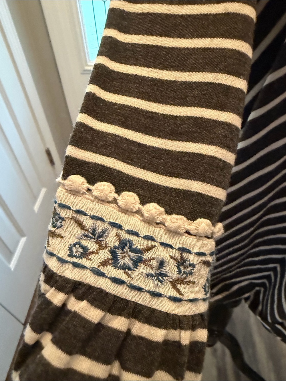 Cato Black and Cream Striped Bell Sleeve Top - Picture 3 of 4